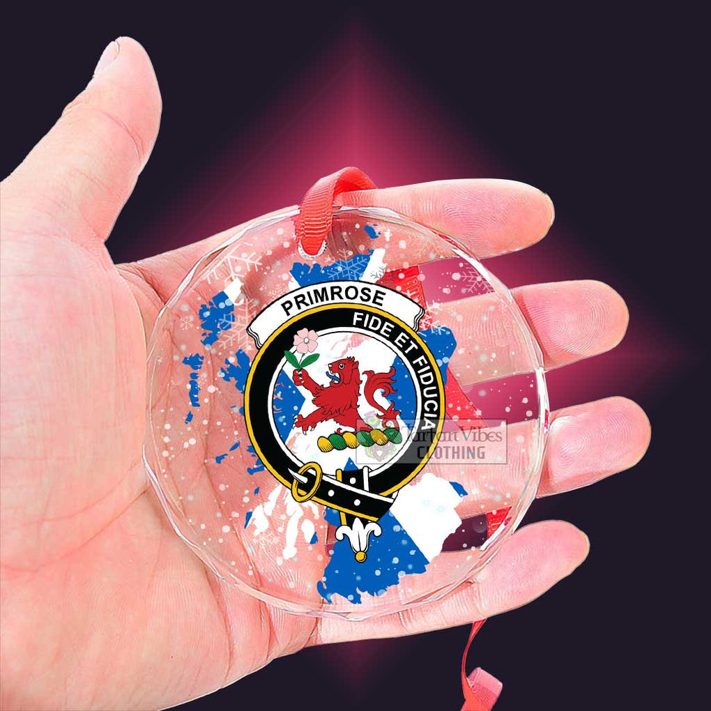 Tartan Vibes Clothing Primrose Clan Crest Christmas Glass Ornament with Scotland Map