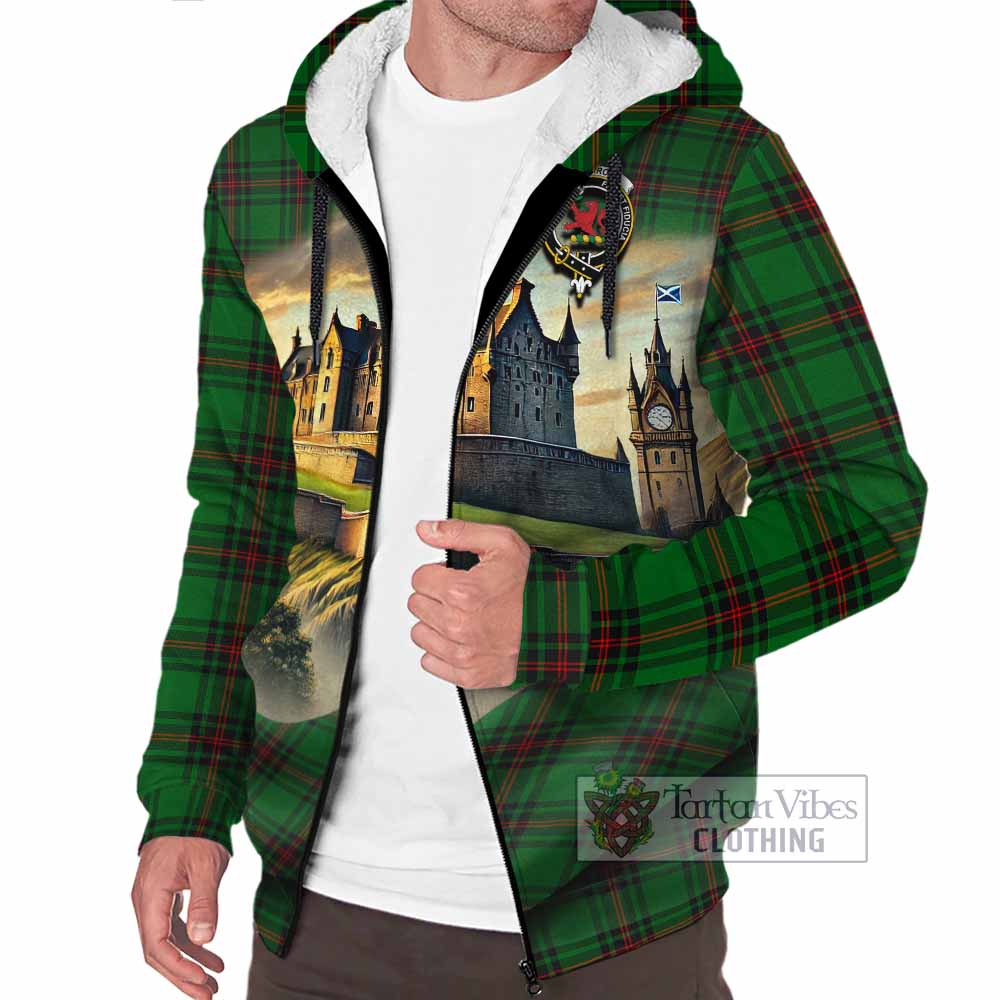 Primrose Tartan Family Crest Sherpa Hoodie with Scottish Ancient Castle Style - Tartan Vibes Clothing
