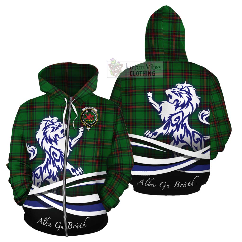 Tartan Vibes Clothing Primrose Tartan Cotton Hoodie with Alba Gu Brath Regal Lion Emblem