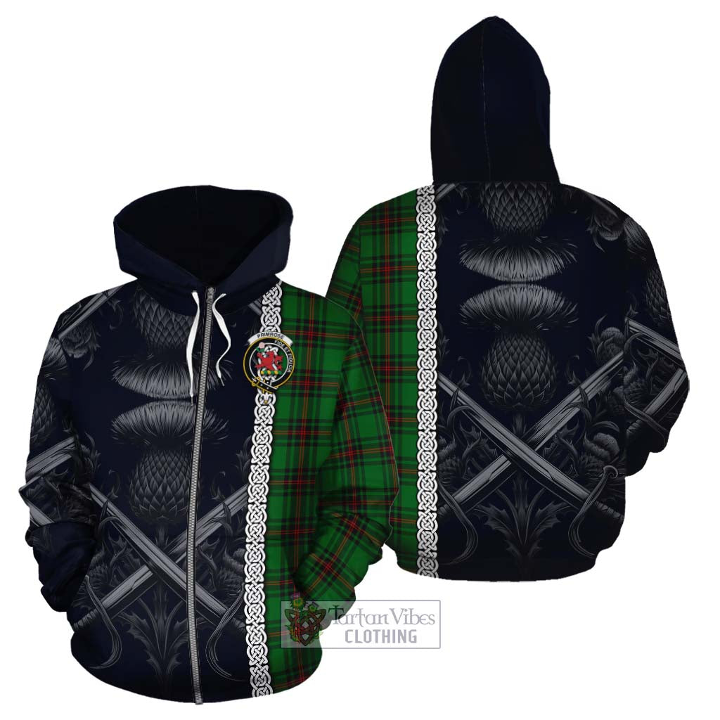 Tartan Vibes Clothing Primrose Tartan Cotton Hoodie with Family Crest Cross Sword Thistle Celtic Vibes