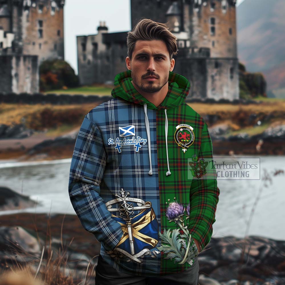 Tartan Vibes Clothing Primrose Tartan Cotton Hoodie Happy St. Andrew's Day Half Tartan Style