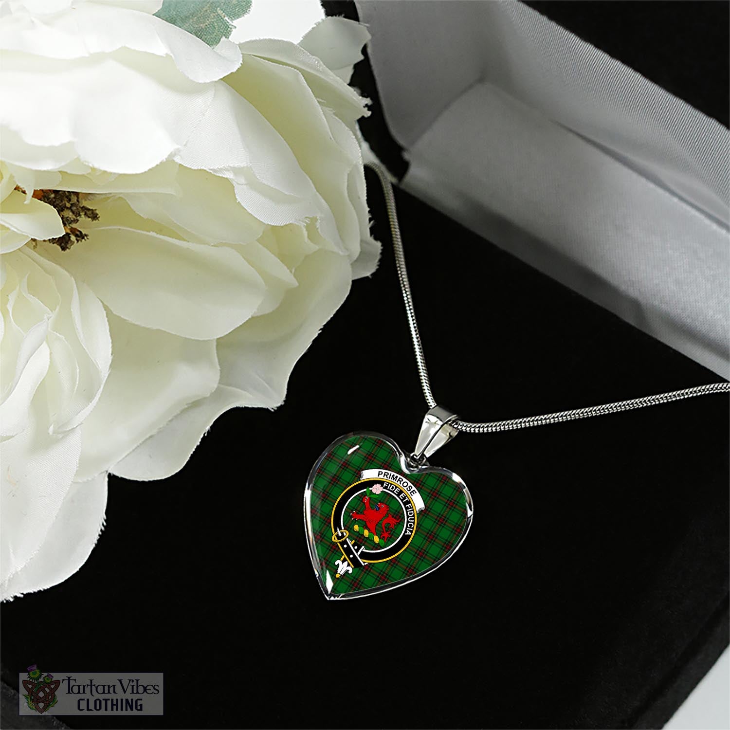 Tartan Vibes Clothing Primrose Tartan Heart Necklace with Family Crest