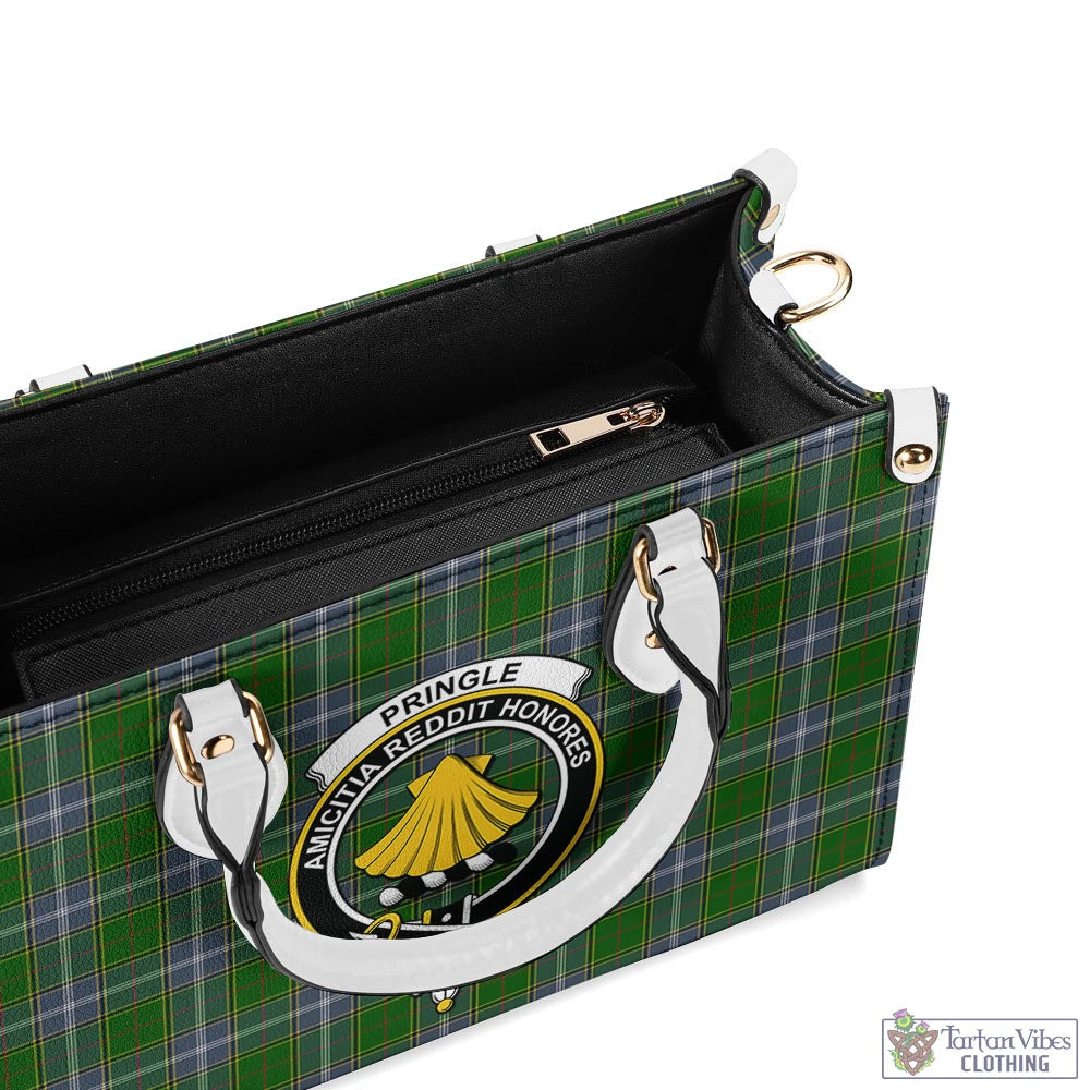 Tartan Vibes Clothing Pringle Tartan Luxury Leather Handbags with Family Crest