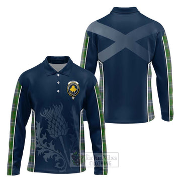 Pringle Tartan Long Sleeve Polo Shirt with Family Crest and Scottish Thistle Vibes Sport Style