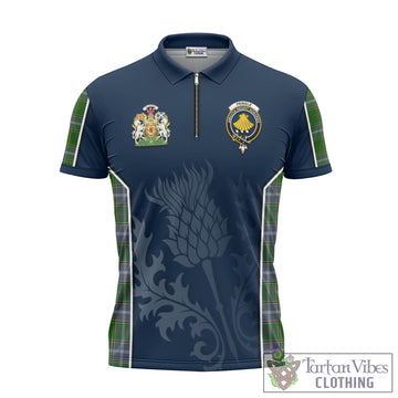 Pringle Tartan Zipper Polo Shirt with Family Crest and Scottish Thistle Vibes Sport Style