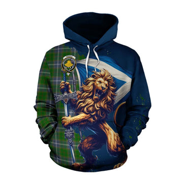 Pringle Tartan Family Crest Cotton Hoodie with Scottish Majestic Lion