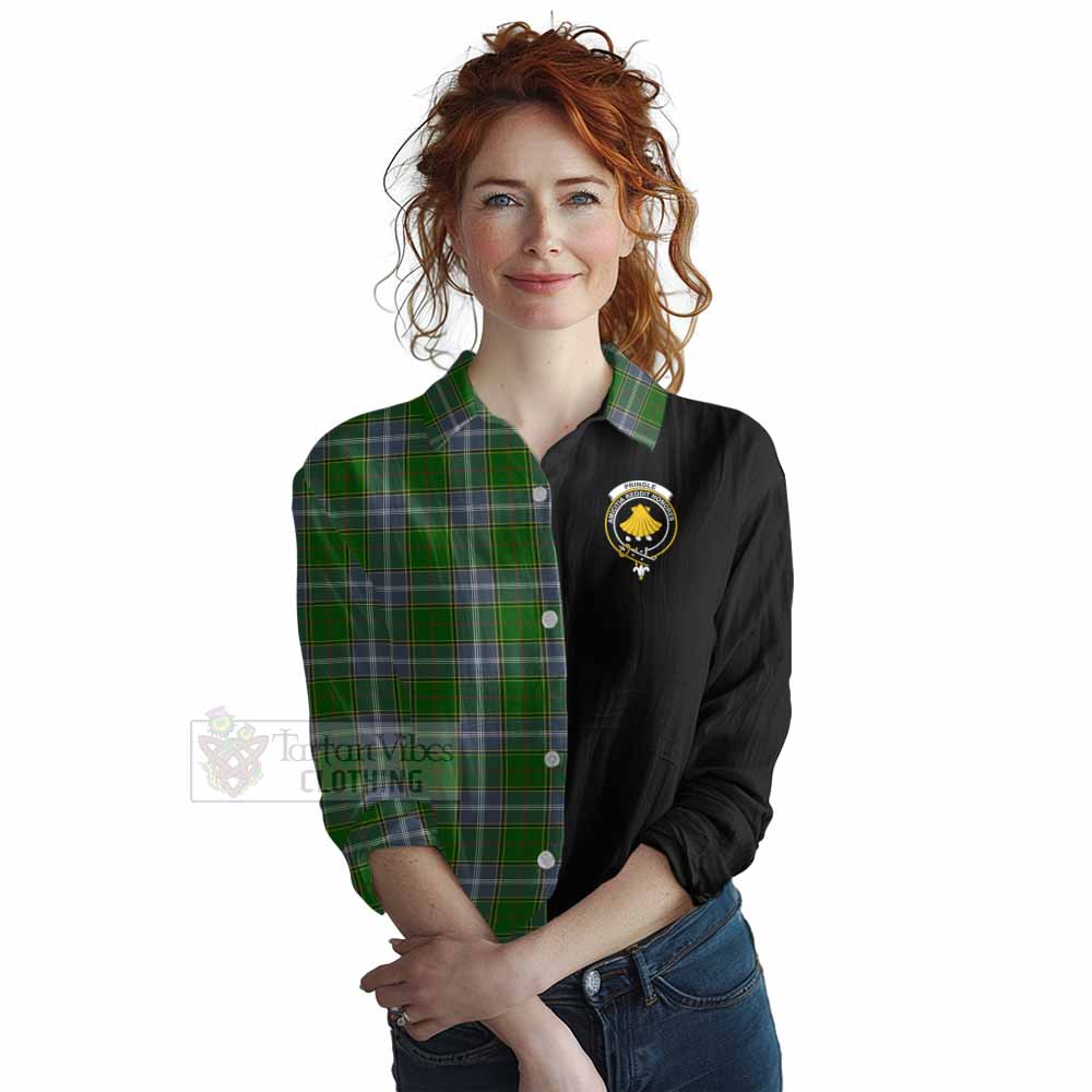 Tartan Vibes Clothing Pringle Tartan Women's Casual Shirt with Family Crest and Half Of Me Style