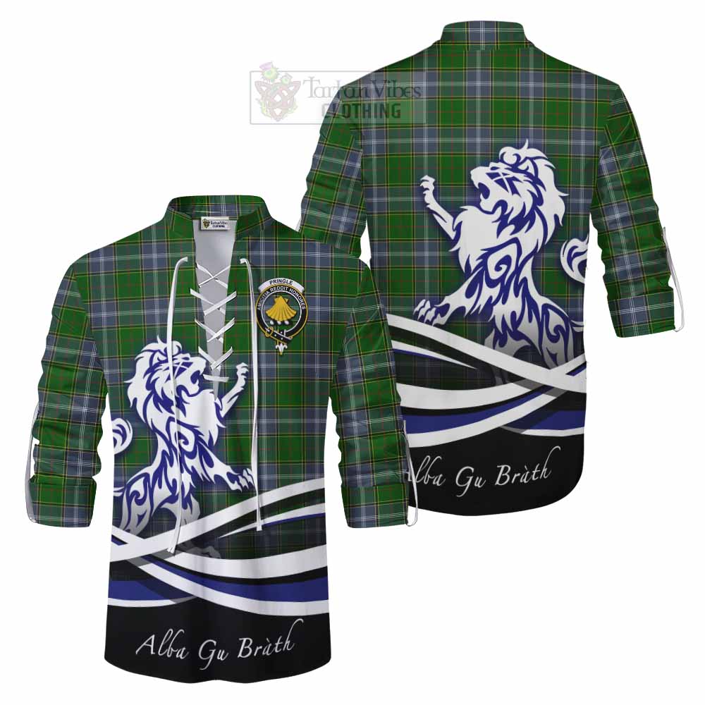 Tartan Vibes Clothing Pringle Tartan Ghillie Kilt Shirt with Alba Gu Brath Regal Lion Emblem