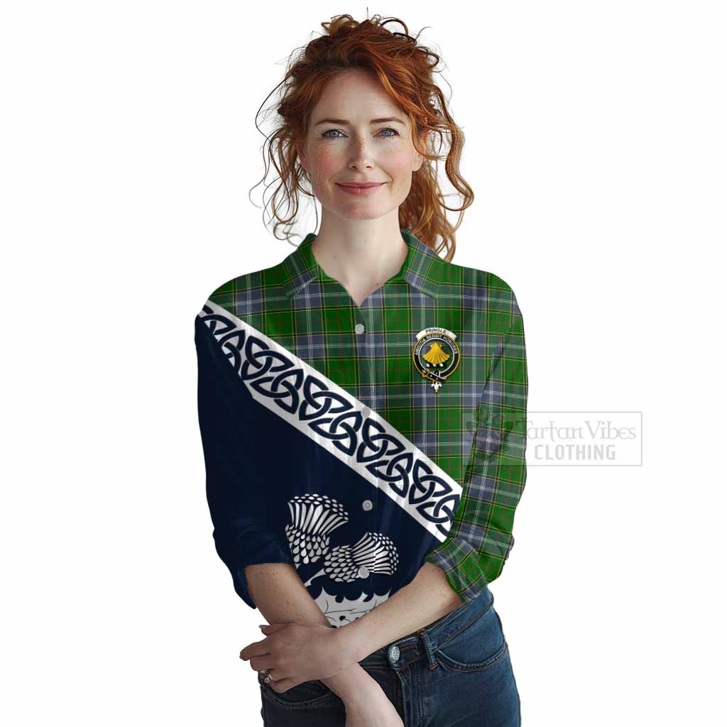 Tartan Vibes Clothing Pringle Tartan Women's Casual Shirt Featuring Thistle and Scotland Map