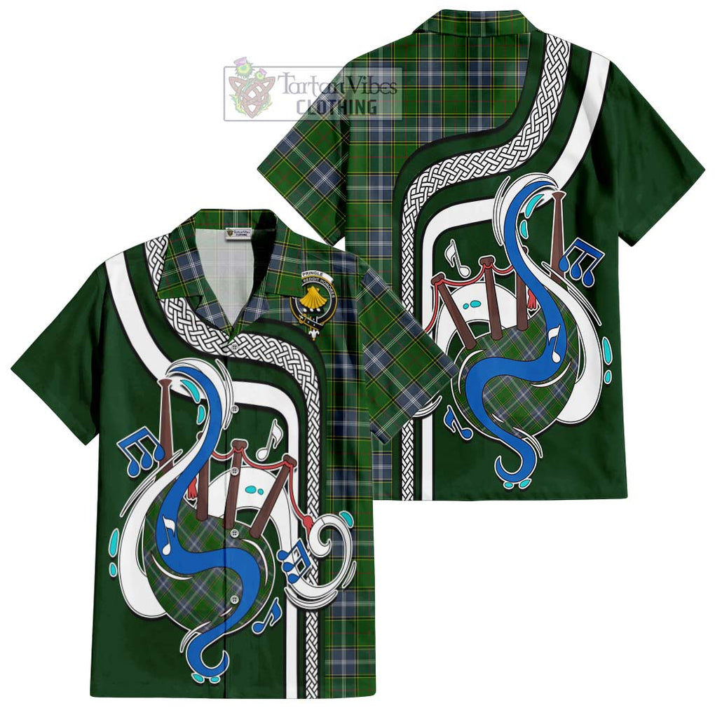 Pringle Tartan Short Sleeve Button Shirt with Epic Bagpipe Style Kid - Tartanvibesclothing Shop