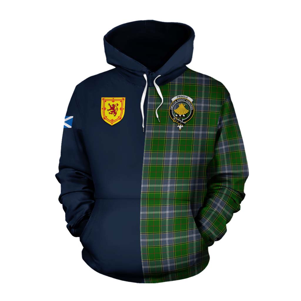 Tartan Vibes Clothing Pringle Tartan Cotton Hoodie Alba with Scottish Lion Royal Arm Half Style