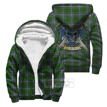 Pringle Tartan Sherpa Hoodie with Family Crest Celtic Skull Style