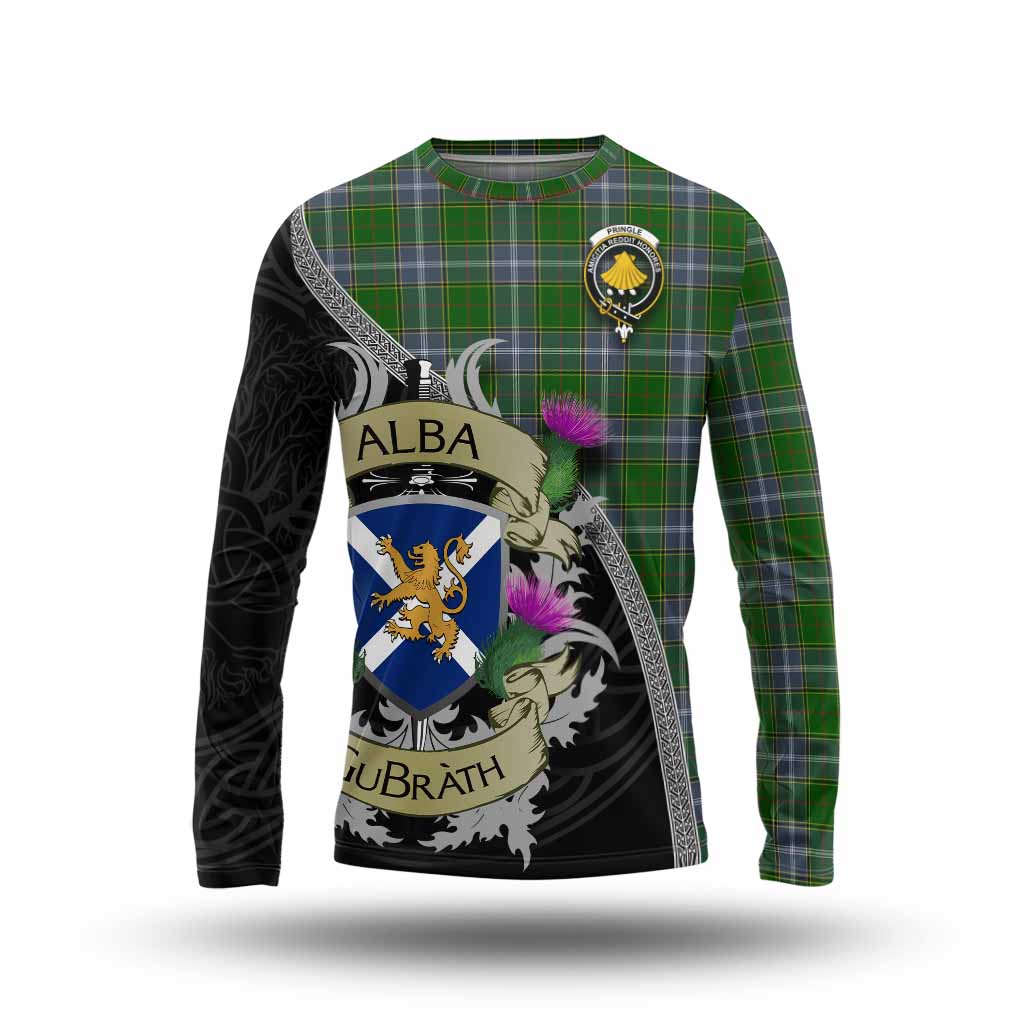 Pringle Tartan Family Crest Long Sleeve T-Shirt Lion Rampant Royal Thistle Shield Celtic Inspired Unisex - Tartan Vibes Clothing