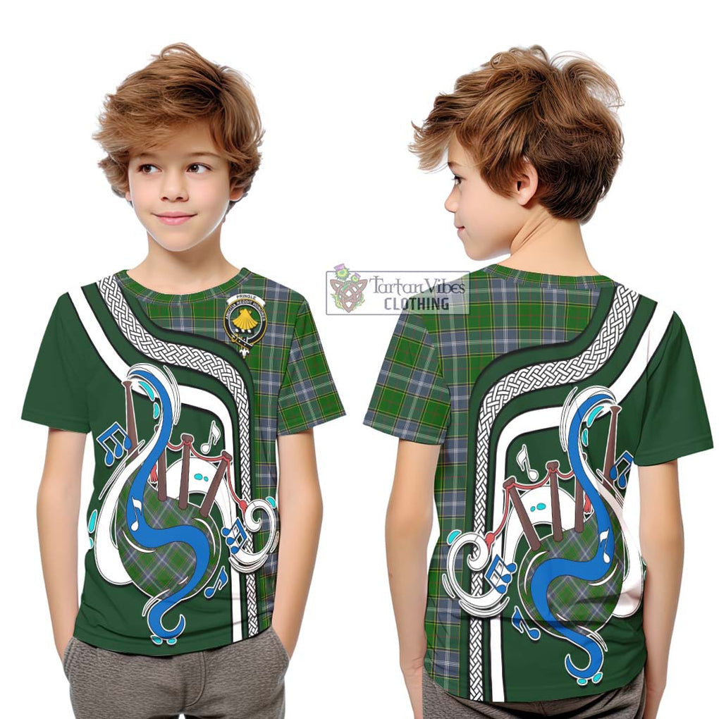 Tartan Vibes Clothing Pringle Tartan Kid T-Shirt with Epic Bagpipe Style