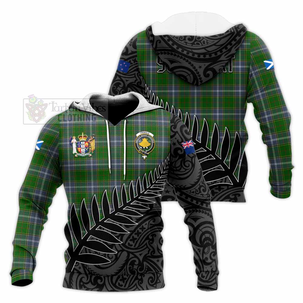 Tartan Vibes Clothing Pringle Crest Tartan Knitted Hoodie with New Zealand Silver Fern Half Style