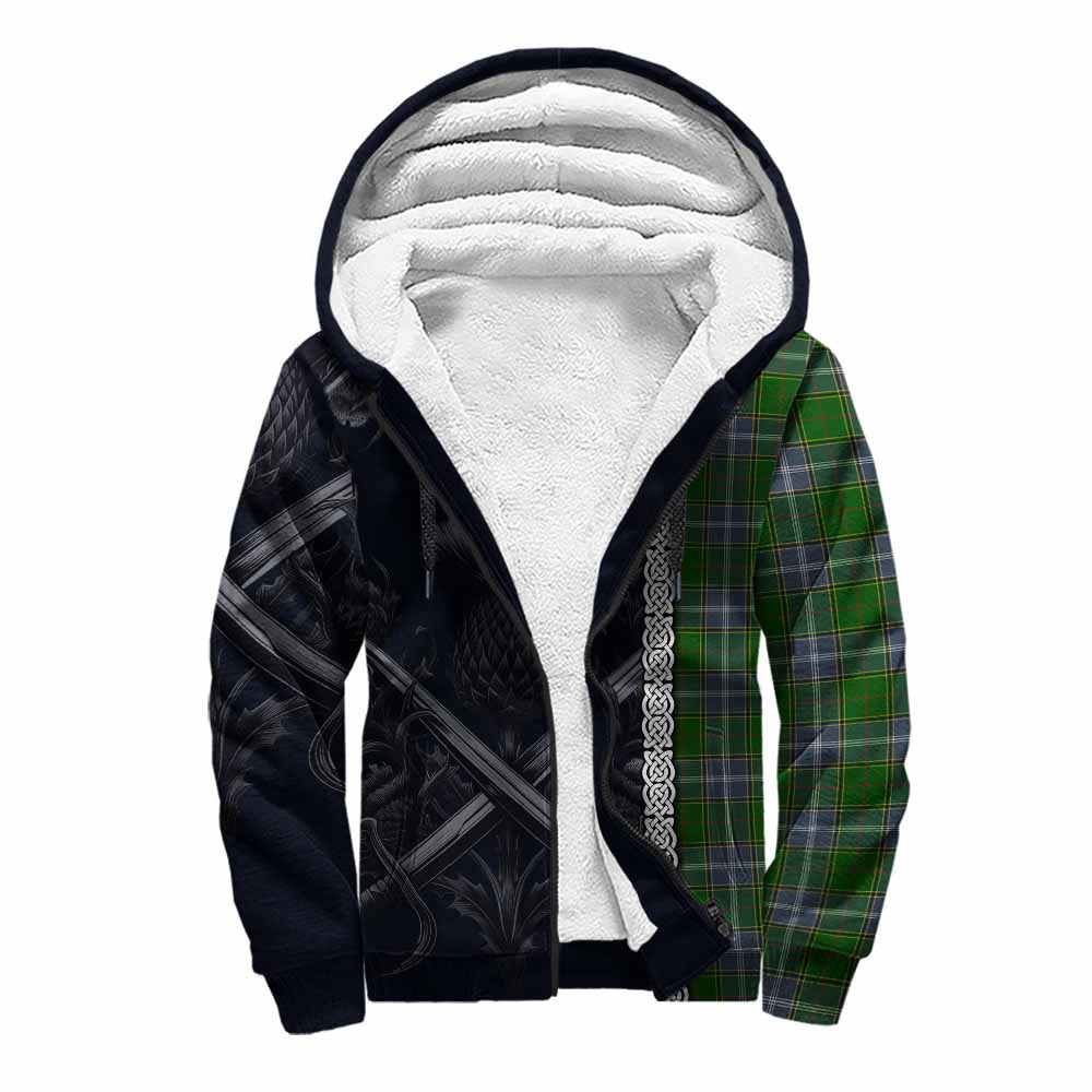 Pringle Tartan Sherpa Hoodie with Family Crest Cross Sword Thistle Celtic Vibes Unisex S - Tartan Vibes Clothing