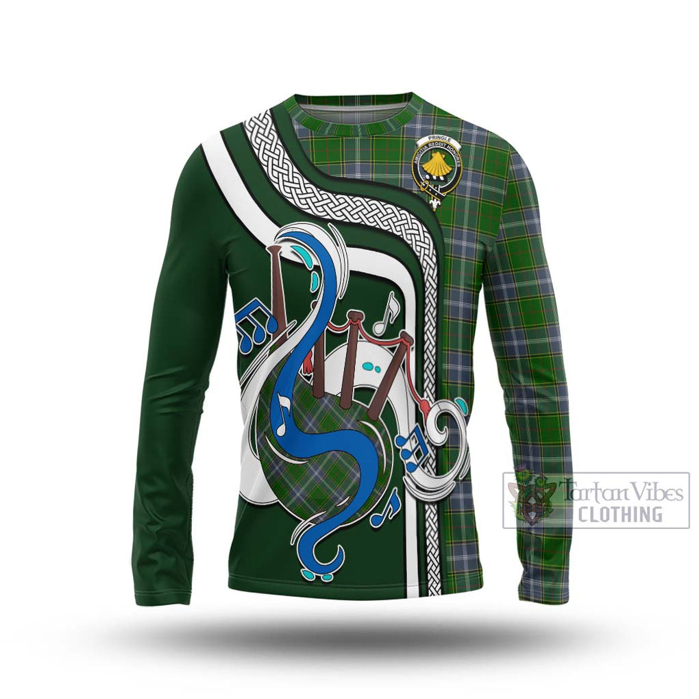 Tartan Vibes Clothing Pringle Tartan Long Sleeve T-Shirt with Epic Bagpipe Style