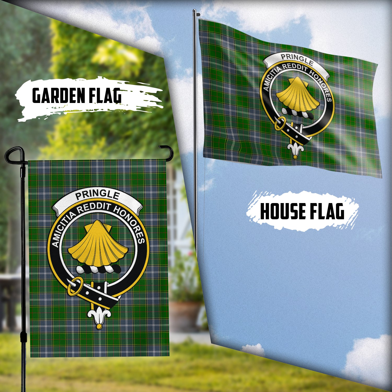 Pringle Tartan Flag with Family Crest Garden Flag (Vertical) - Tartan Vibes Clothing