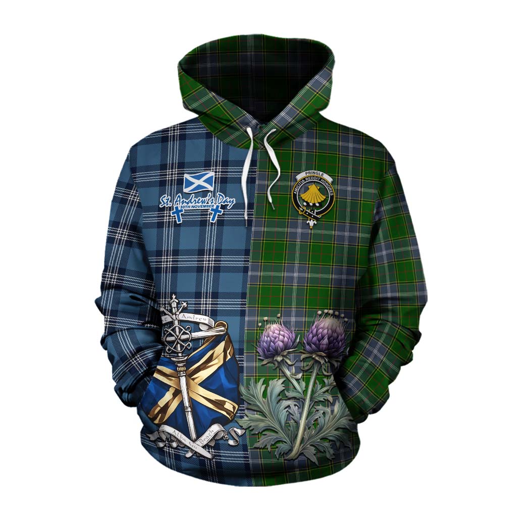 Tartan Vibes Clothing Pringle Tartan Cotton Hoodie Happy St. Andrew's Day Half Tartan Style