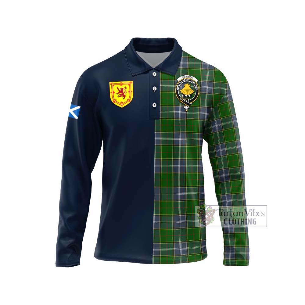 Tartan Vibes Clothing Pringle Tartan Long Sleeve Polo Shirt with Scottish Lion Royal Arm Half Style