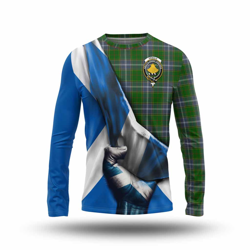 Tartan Vibes Clothing Pringle Tartan Long Sleeve T-Shirt with Family Crest Scotland Patriotic Style