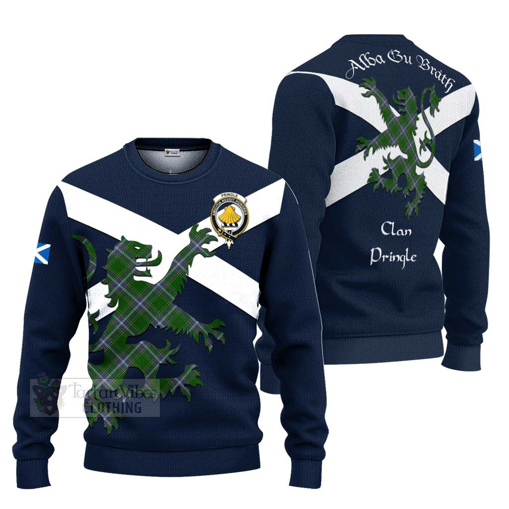 Tartan Vibes Clothing Pringle Tartan Lion Rampant Knitted Sweater – Proudly Display Your Heritage with Alba Gu Brath and Clan Name