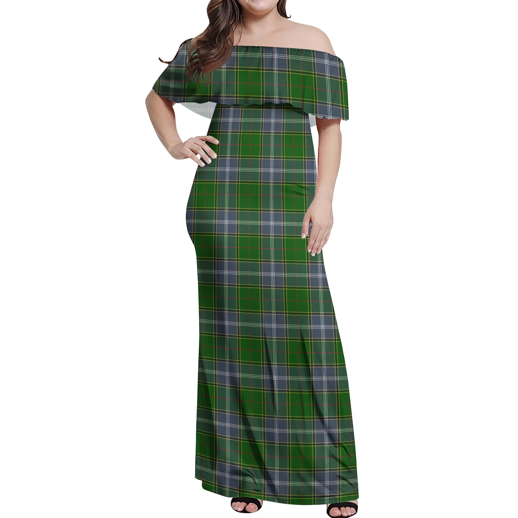 Pringle Tartan Off Shoulder Long Dress Women's Dress - Tartanvibesclothing