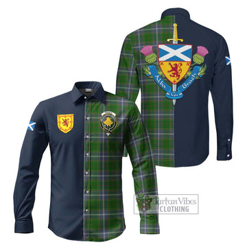 Pringle Tartan Long Sleeve Button Shirt Alba with Scottish Lion Royal Arm Half Style