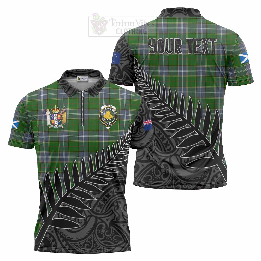 Tartan Vibes Clothing Pringle Crest Tartan Zipper Polo Shirt with New Zealand Silver Fern Half Style