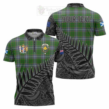 Pringle Crest Tartan Zipper Polo Shirt with New Zealand Silver Fern Half Style