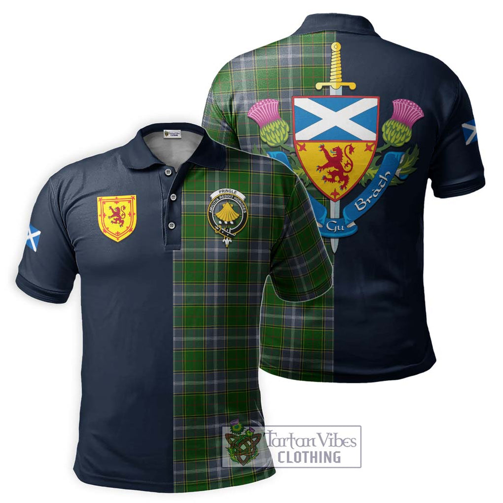 Tartan Vibes Clothing Pringle Tartan Polo Shirt with Scottish Lion Royal Arm Half Style