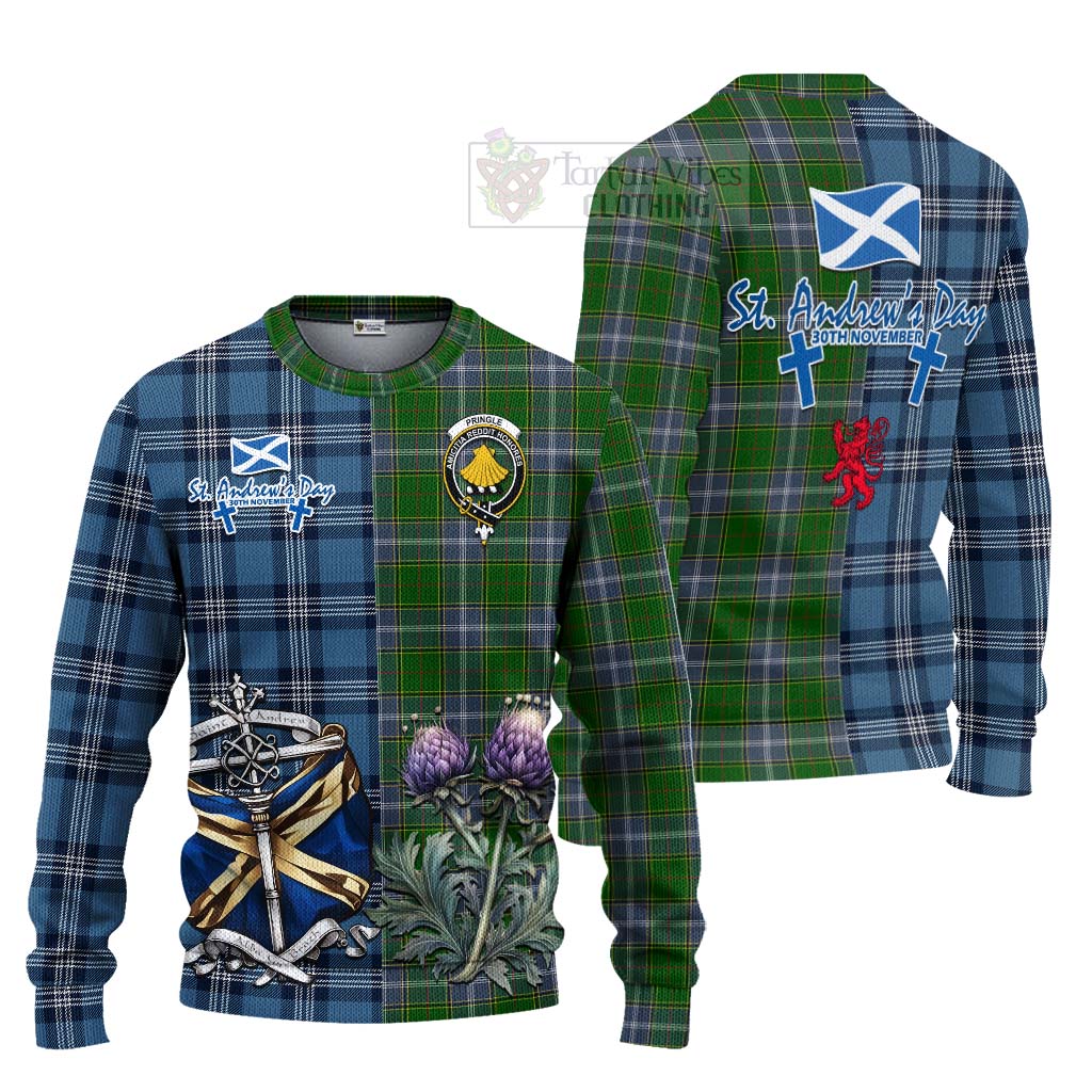 Tartan Vibes Clothing Pringle Tartan Knitted Sweater Happy St. Andrew's Day Half Tartan Style