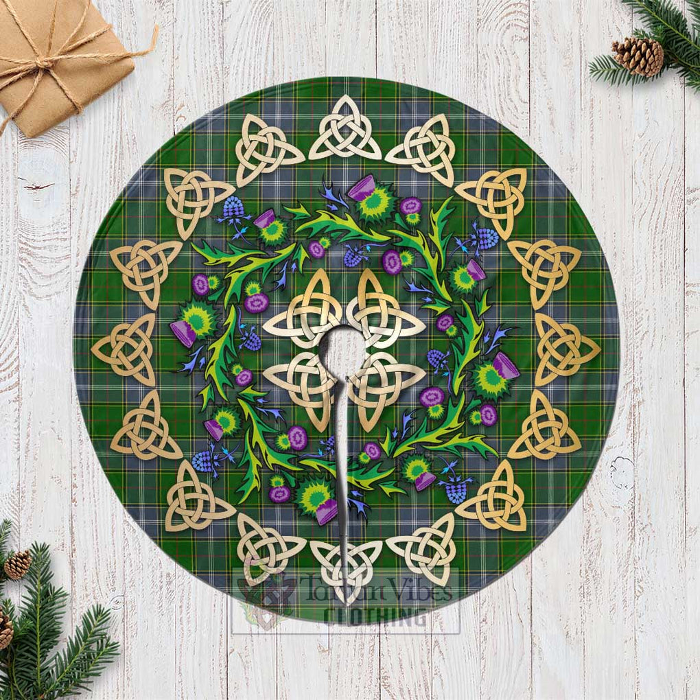 Tartan Vibes Clothing Pringle Tartan Christmas Tree Skirt with Thistle Celtic Knot Style