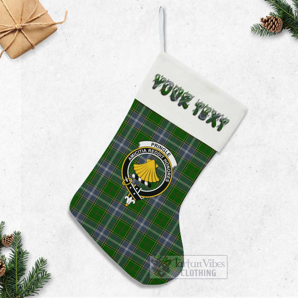 Tartan Vibes Clothing Pringle Tartan Family Crest Christmas Stocking with Personalized Text