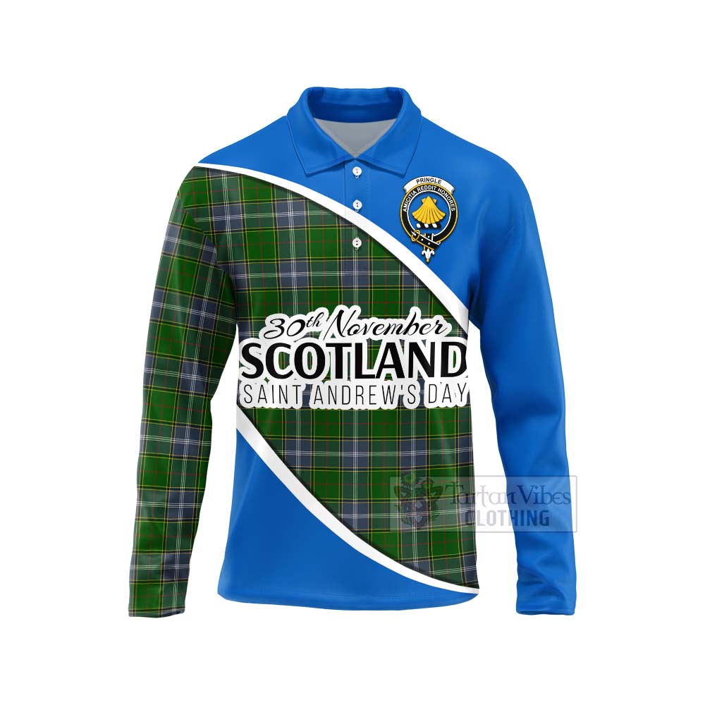 Tartan Vibes Clothing Pringle Family Crest Tartan Long Sleeve Polo Shirt Celebrate Saint Andrew's Day in Style