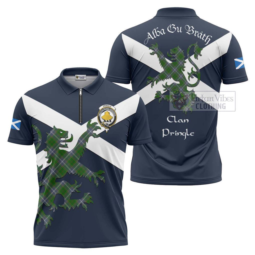 Tartan Vibes Clothing Pringle Tartan Lion Rampant Zipper Polo Shirt – Proudly Display Your Heritage with Alba Gu Brath and Clan Name