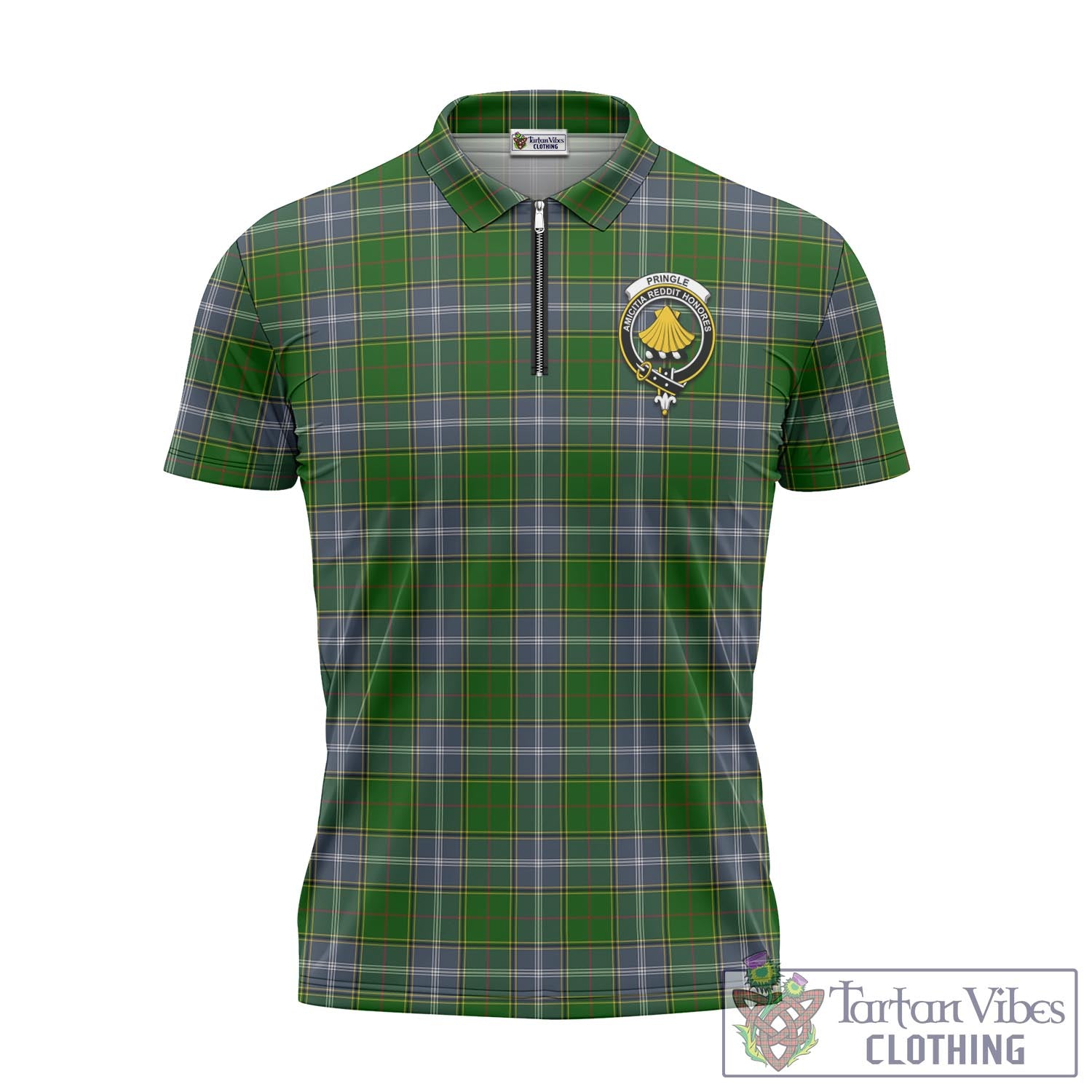 Tartan Vibes Clothing Pringle Tartan Zipper Polo Shirt with Family Crest