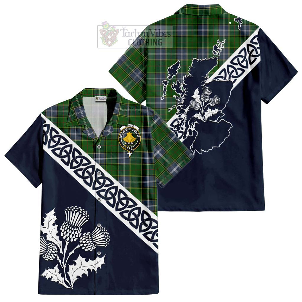 Tartan Vibes Clothing Pringle Tartan Short Sleeve Button Shirt Featuring Thistle and Scotland Map