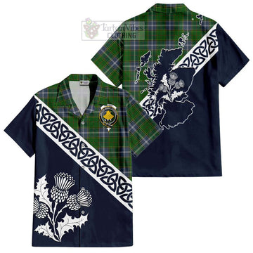 Pringle Tartan Short Sleeve Button Shirt Featuring Thistle and Scotland Map