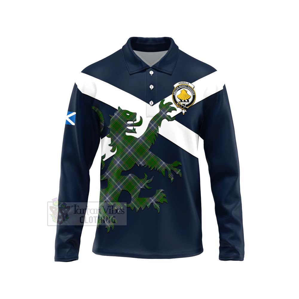 Tartan Vibes Clothing Pringle Tartan Lion Rampant Long Sleeve Polo Shirt – Proudly Display Your Heritage with Alba Gu Brath and Clan Name