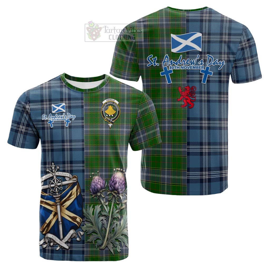 Tartan Vibes Clothing Pringle Tartan Cotton T-shirt Happy St. Andrew's Day Half Tartan Style