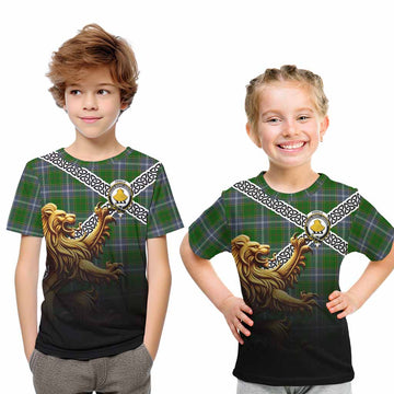 Pringle Crest Tartan Kid T-Shirt with Golden Lion Emblem Celtic Style Youth XL Size14 - Tartan Vibes Clothing