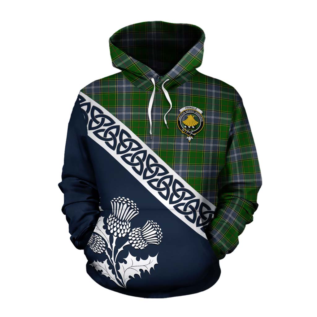 Tartan Vibes Clothing Pringle Tartan Cotton Hoodie Featuring Thistle and Scotland Map