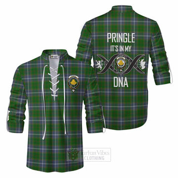 Pringle Tartan Ghillie Kilt Shirt with Family Crest DNA In Me Style