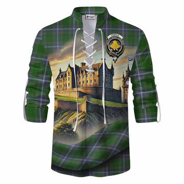 Pringle Tartan Family Crest Ghillie Kilt Shirt with Scottish Ancient Castle Style Men - Tartan Vibes Clothing