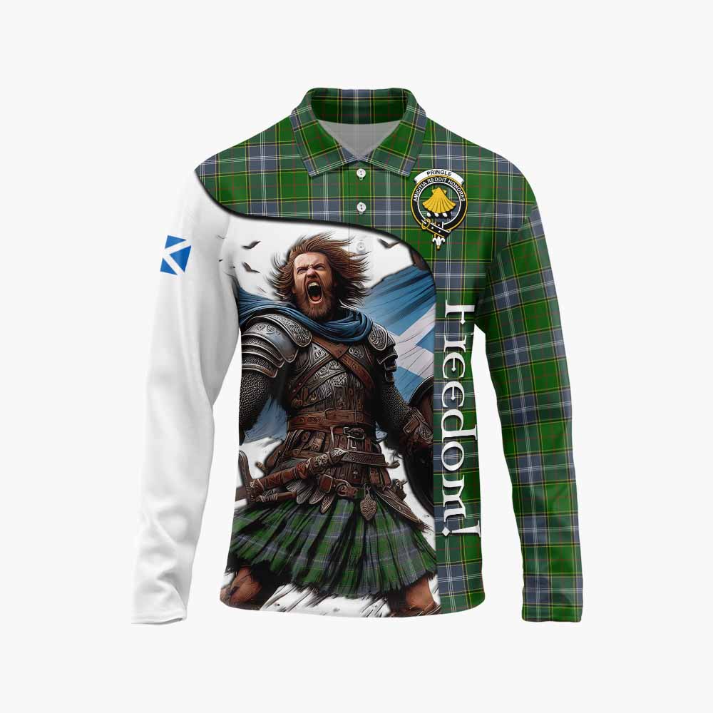 Tartan Vibes Clothing Pringle Crest Tartan Long Sleeve Polo Shirt Inspired by the Freedom of Scottish Warrior