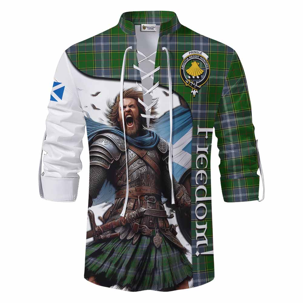 Tartan Vibes Clothing Pringle Crest Tartan Ghillie Kilt Shirt Inspired by the Freedom of Scottish Warrior