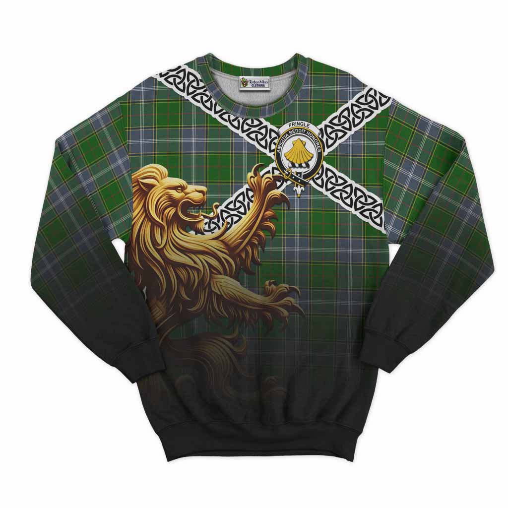 Pringle Crest Tartan Sweatshirt with Golden Lion Emblem Celtic Style Unisex - Tartan Vibes Clothing