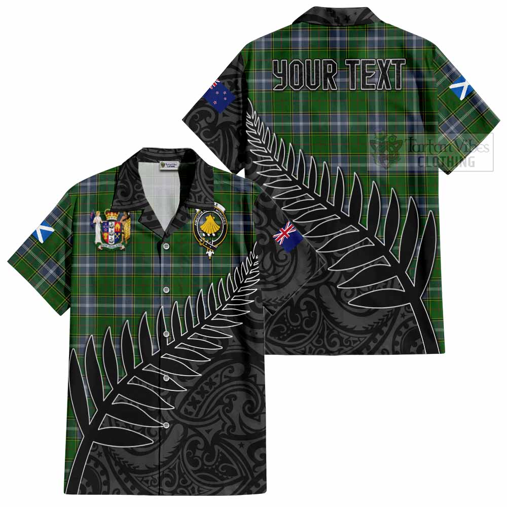 Tartan Vibes Clothing Pringle Crest Tartan Short Sleeve Button Shirt with New Zealand Silver Fern Half Style