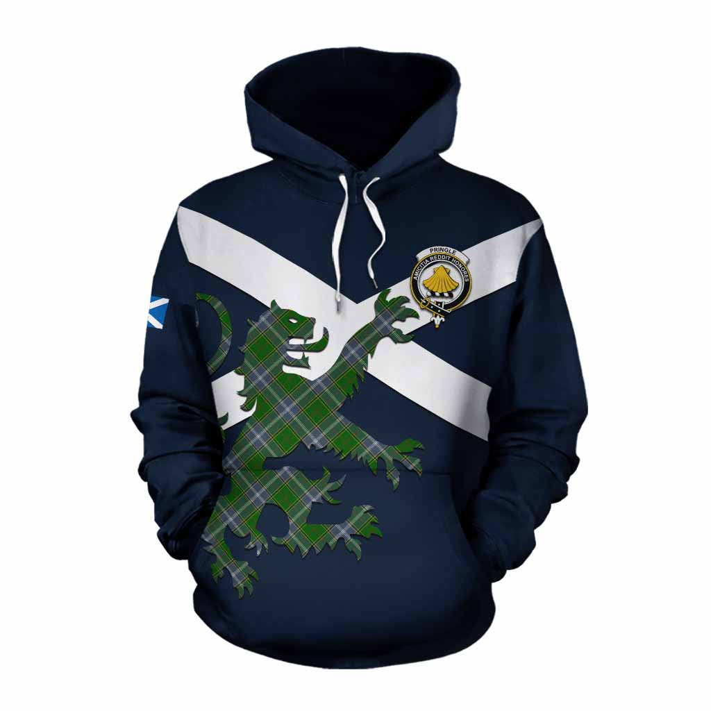 Tartan Vibes Clothing Pringle Tartan Lion Rampant Cotton Hoodie Proudly Display Your Heritage with Alba Gu Brath and Clan Name